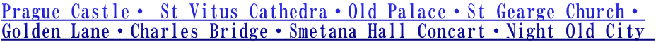 Prague Castle・ St Vitus Cathedra・Old Palace・St Gearge Church・ Golden Lane・Charles Bridge・Smetana Hall Concart・Night Old City 
